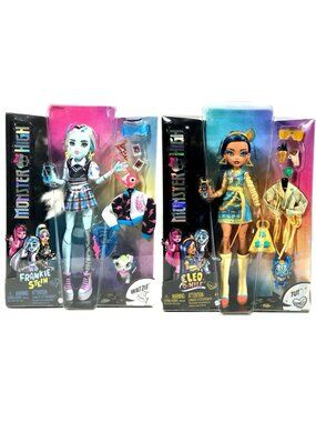 Monster High Doll Frankie Stein & Cleo De Nile 2 Pack Bundle Lot With Pets
